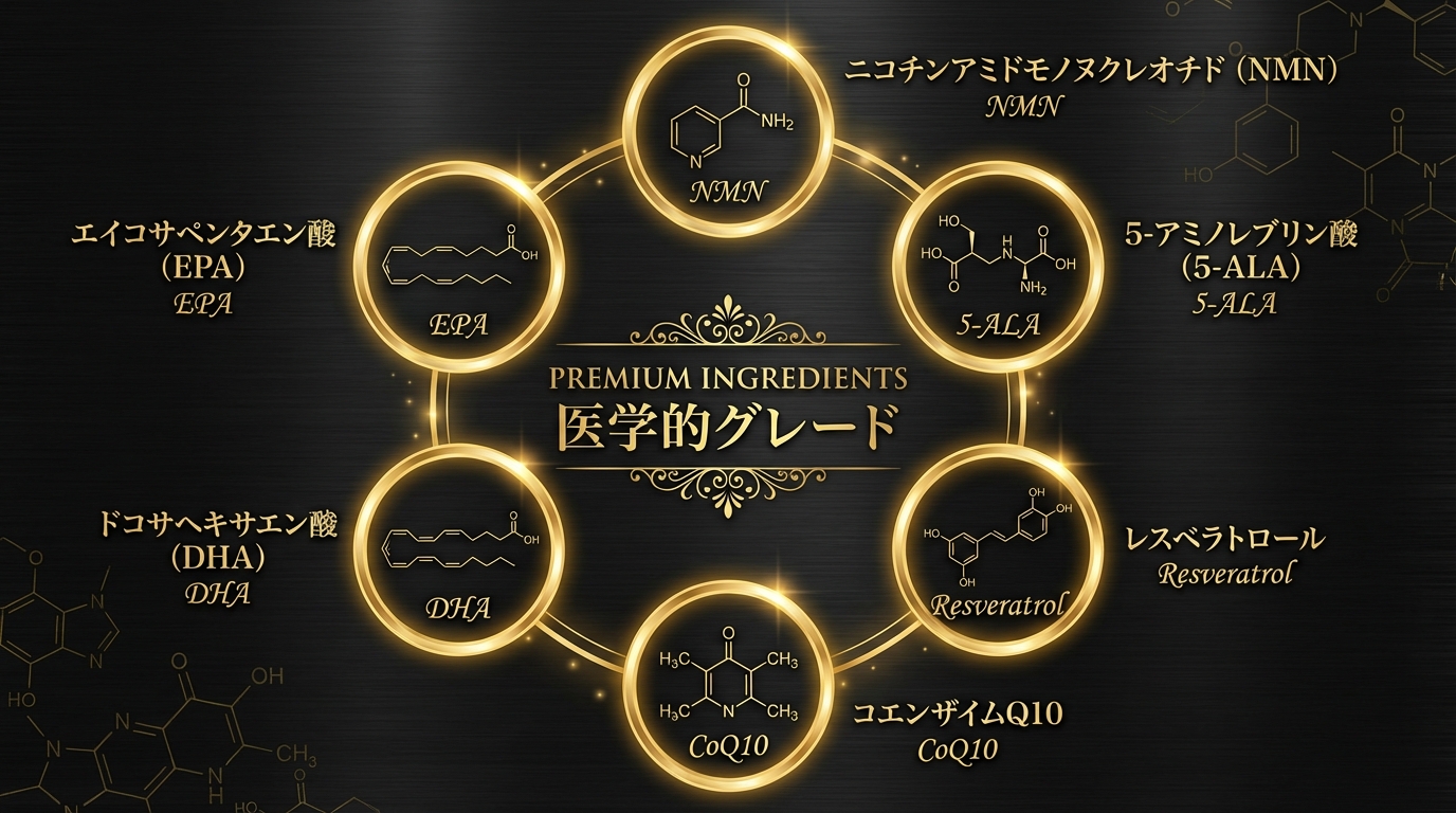 P3プレミアム成分配合 NMN 5-ALA レスベラトロール CoQ10 DHA EPA